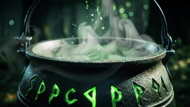 Cauldron bubbling with magical potion