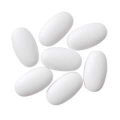 White medicine pills and capsules are isolated on a white background, highlighting their pharmaceutical and healthcare significance