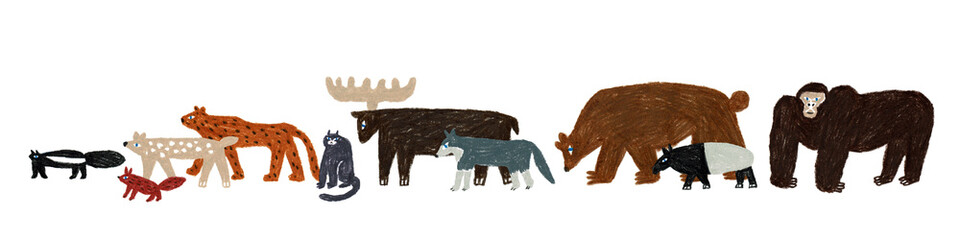 手描きイラスト　動物たちの行列 © K.M.S.P.