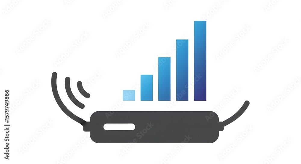Poster a gray wearable device with a signal strength indicator showing increasing blue bars, suggesting con