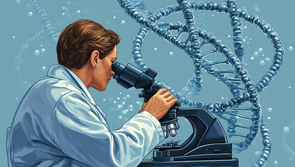Scientist Analyzing DNA Under Microscope