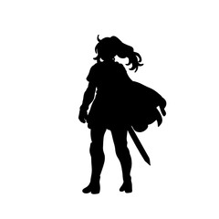 Samurai silhouette illustrations. Silhouette of a lady samurai on white background. Anime samurai warrior with a sword