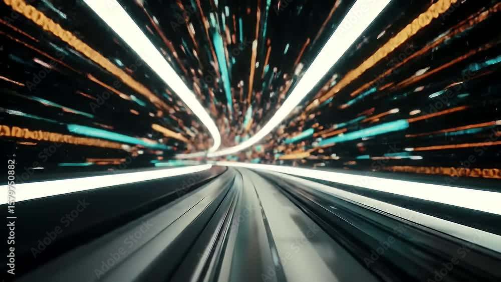 Poster Abstract Train Journey with Motion Blur Effect on a Light Path in Perspective View