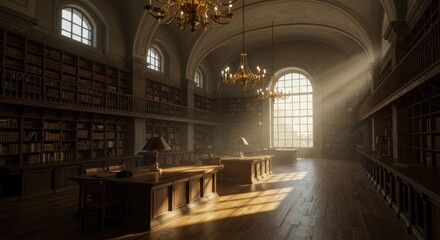 Obraz premium Sunlight illuminating a grand library