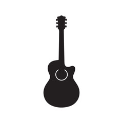 Black guitar silhouette graphic in vector format on white background

