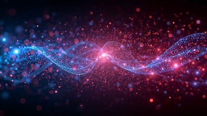Obraz premium Abstract Red and Blue Glowing Particle Wave Background,glow,blue