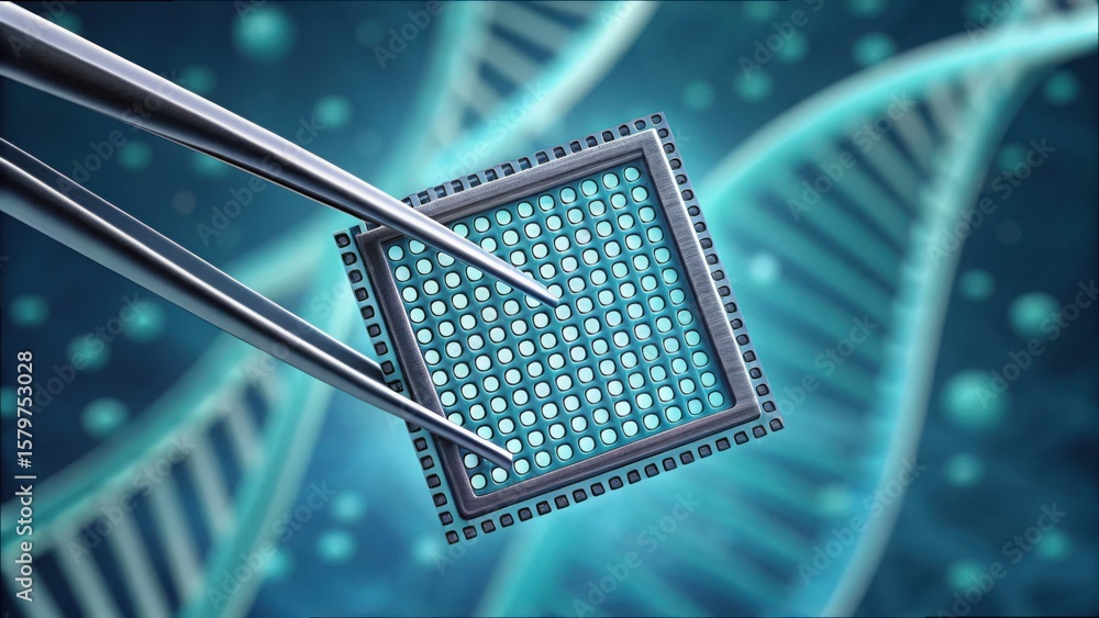Poster high-resolution dna microarray chip with tweezers for research