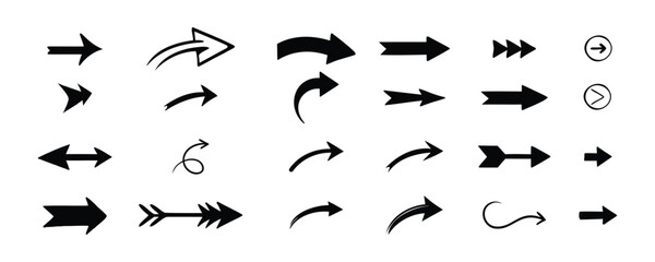 Black and White Hand Drawn Arrow Icon Set – Directional Vector Arrows Collection