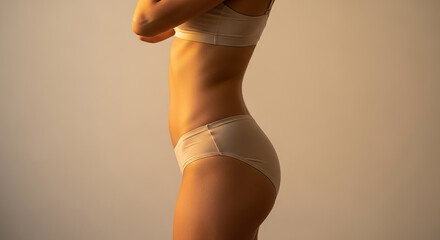 Slim woman showing perfect body shape wearing underwear