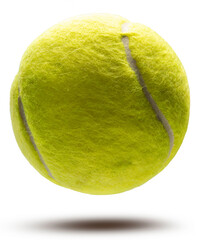Yellow Tennis ball floating in the air isolated on a white background, Yellow Tennis ball on white Background With clipping path.