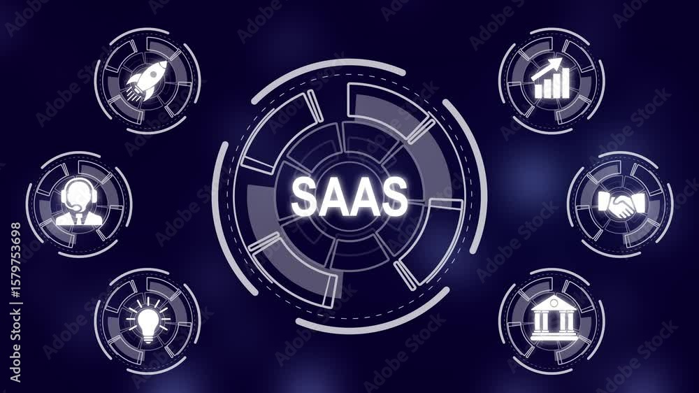 Poster software as a service saas. software concept. business, technology, networking concept. a futuristic
