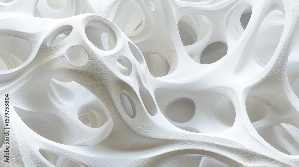 Poster abstract white organic structure with holes. modern 3d texture design. background image of 3d render