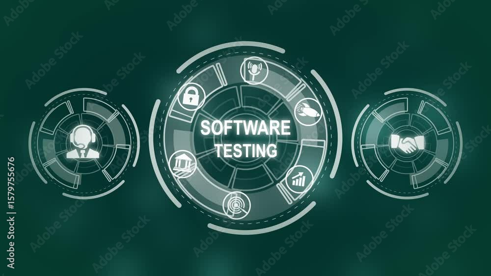 Poster inscription software testing on the virtual display. business, modern technology, internet and netwo