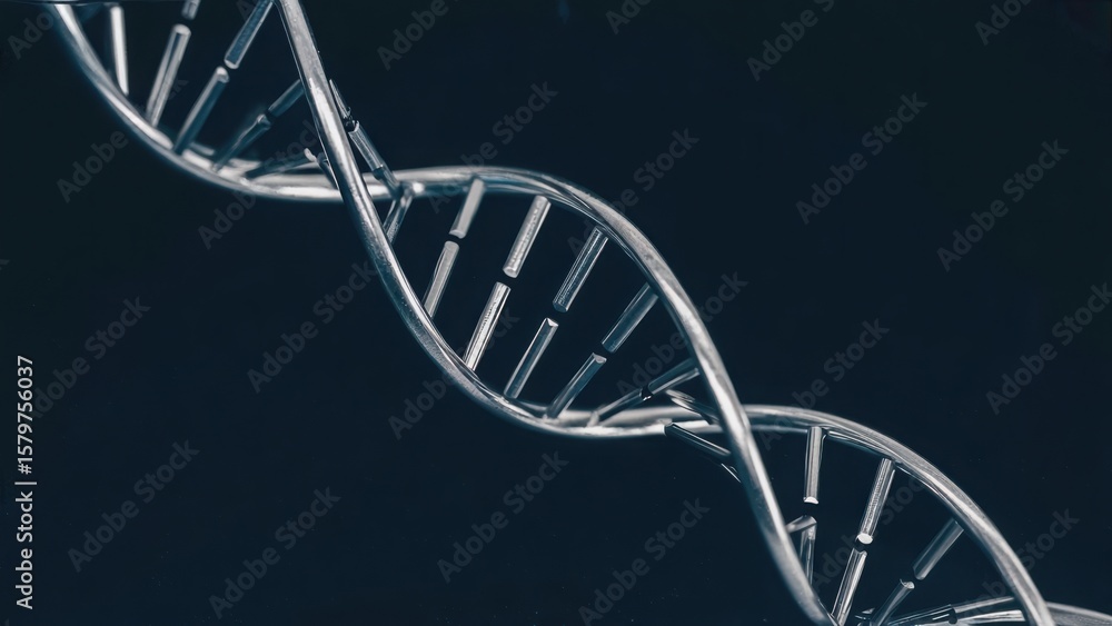 Poster close-up rotating dna double helix model in laboratory light
