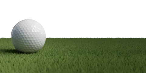 Golf ball resting on green grass, a peaceful scene suggesting leisure and recreation, transparent background