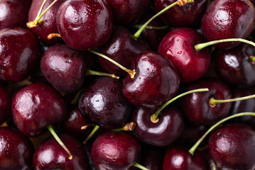 Fresh cherry fruit texture background, Ripe red cherries for healthy food and seasonal