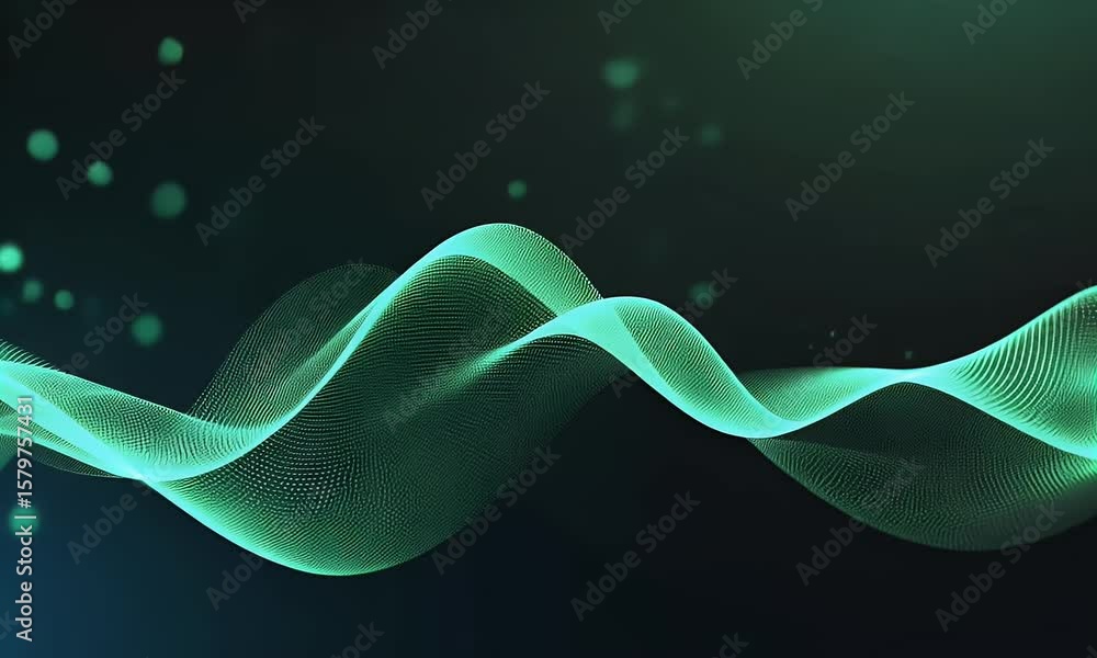 Poster abstract digital background with a gradient of dark blue and green, featuring a wavy pattern made up