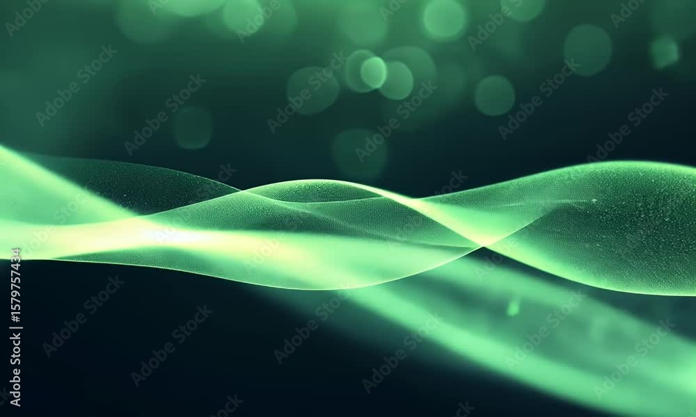Poster abstract digital background with a green gradient and a wave of dots in a dark blue color.