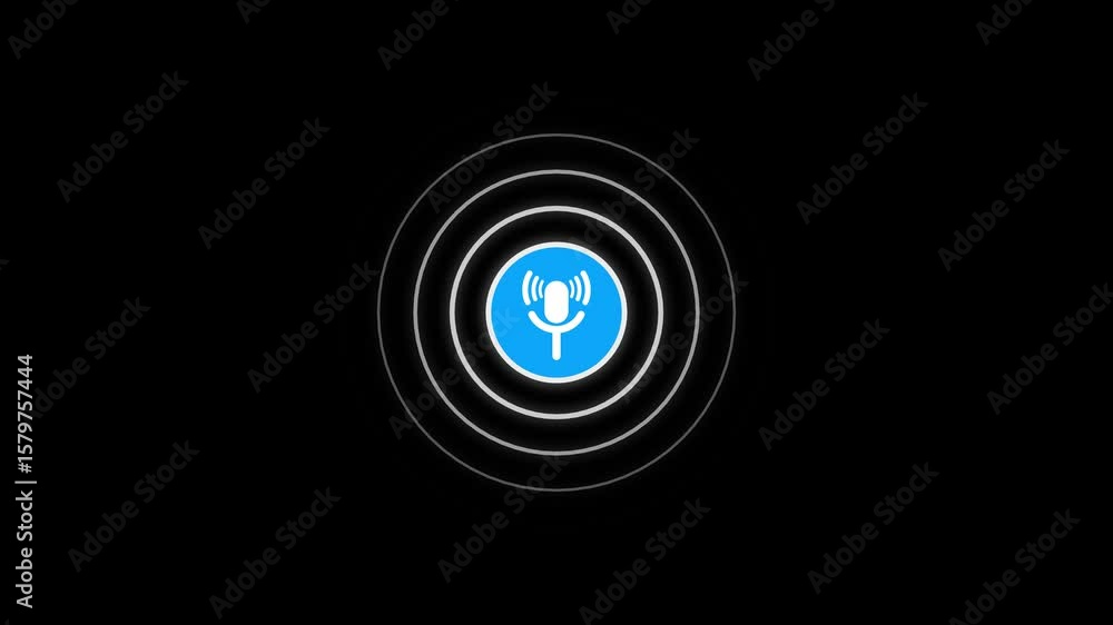Poster microphone wave signal animation on black background