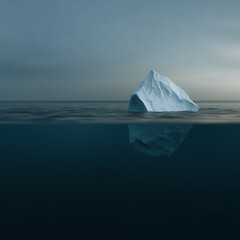 Iceberg in the Ocean: A stunning image of an iceberg floating in the deep blue ocean, with the underwater portion visible, creating a dramatic and awe-inspiring spectacle.