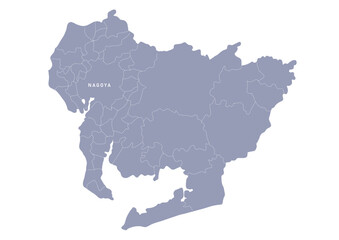 グレー色の日本地図,  愛知県の行政区分付き地図, Gray map of Japan, Aichi prefecture
