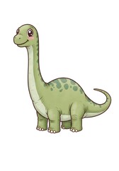 Fototapeta premium Cute Cartoon Dinosaur Illustration - Friendly Brontosaurus on White Background