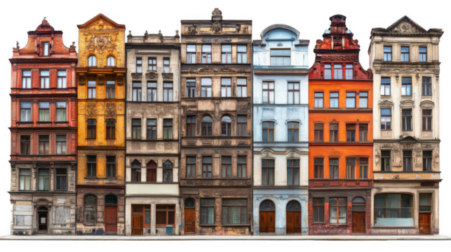 Colorful Historic European Buildings Facade View