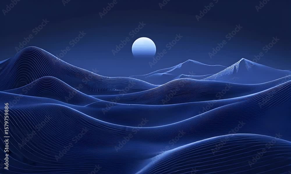 Aufkleber abstract digital blue background with glowing dots and lines forming a landscape. big data technolog