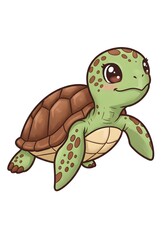 Fototapeta premium Cute Cartoon Sea Turtle Illustration - Kawaii Style