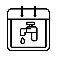 Calendar icon with a water tap and droplet symbol, representing scheduled water usage or water supply management. Design vector illustration.