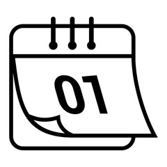 Calendar icon displaying the number 01, with a curled bottom-left page corner, representing the first day of the month or a special event. Design vector symbol illustration. 