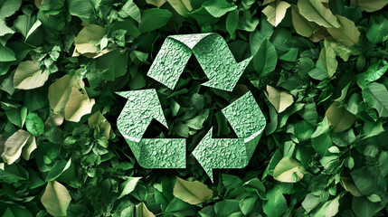 Recycle Symbol with many building and green leaves, save the planet and energy concept, Generative ai