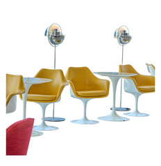 Yellow and White Tulip Chairs and Tables, Cut Out with No Background
