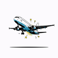 Airplane taking off with burst effect and stylized background  