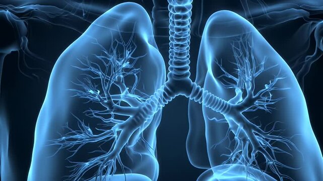 Detailed Blue Lungs on Black Background Medical Anatomy Respiratory System Diagnostic Imagery