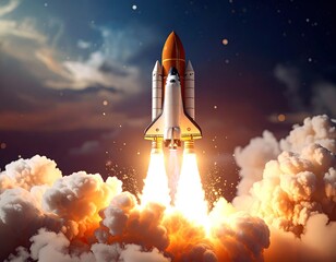 Rocket launch at night