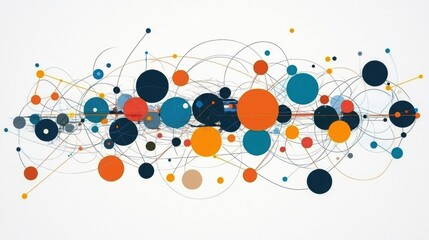 Vibrant Abstract Digital Art with Circles, Lines, and Network Pattern An mind map floating