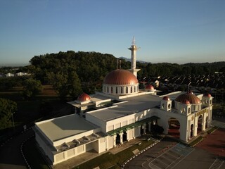 Sungai Petani, Kedah, Malaysia – July 14, 2025 - Aerial morning view of mosque located in Bandar...