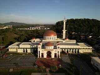 Sungai Petani, Kedah, Malaysia – July 14, 2025 - Aerial morning view of mosque located in Bandar...