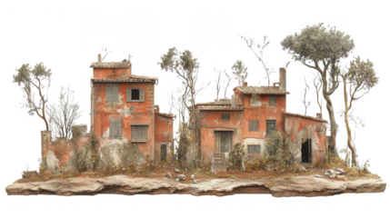 Abandoned Rustic Houses With Transparent Background