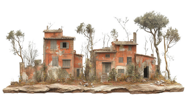 Abandoned Rustic Houses With Transparent Background