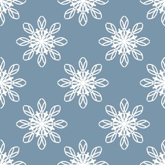 Seamless pattern with decorative floral snowflakes on navy background. Ideal for winter, holiday, or elegant design.