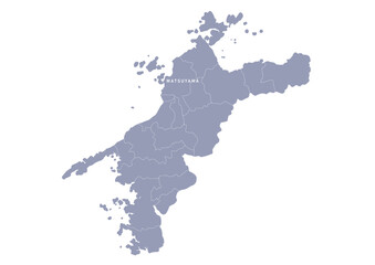 グレー色の日本地図,  愛媛県の行政区分付き地図, Gray map of Japan, Ehime prefecture
