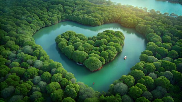 Heart Shaped Mangrove Aerial View, International Day for the Conservation of the Mangrove Ecosystem