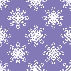 Seamless pattern with decorative floral snowflakes on purple background. Ideal for winter, holiday, or elegant design.