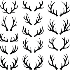 Collection of black deer antler silhouettes on a white background
