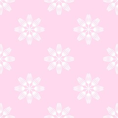 Pink seamless pattern with white floral motifs. Mandala design.