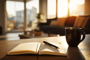 Fototapeta premium A cozy scene bathed in warm, golden light, symbolizing peace, reflection, and new beginnings.