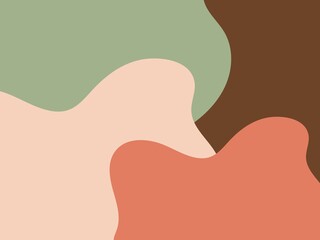 A bright, abstract background features fluid, organic shapes in earthy tones of green, pale pink, burnt orange, and brown, creating a modern and natural aesthetic
