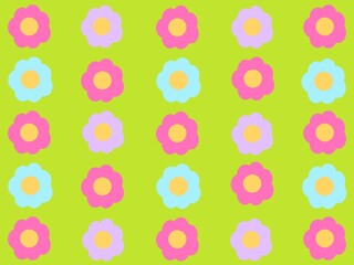 Colorful flowers pattern on a light green background
